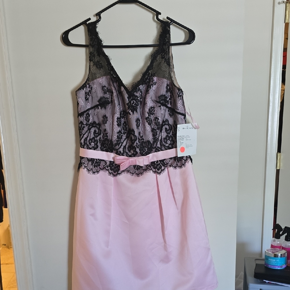 Elegant Pink and Black Lace Wedding Dress